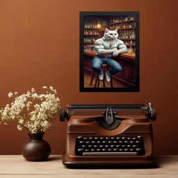 Quadro Decorativo Gato Bombado 33x24cm:moldura Preta - 2