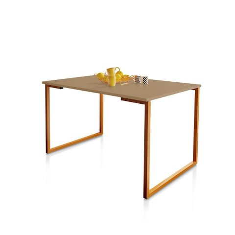 Mesa de Jantar Steel Estilo Industrial Pés de Aço 120x80cm Cobre/fendi