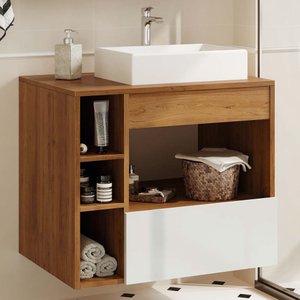 Gabinete Suspenso com Cuba Paris para Banheiro Canela Off