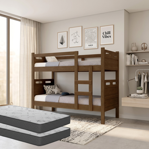 Beliche Adulto ou Infantil com 02 Colchões D33 Design Seguro com Grades Laterais Proteção Completa