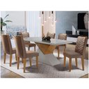 Ver imagem 1 de Mesa Aster 180 Tampo Em Mdf E Vidro Com 6 Cadeiras Liz Moderna Marrom, Off White E Imbuia