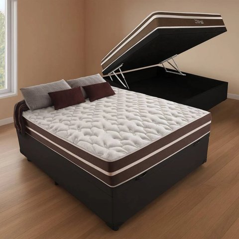 Cama Box com Baú Preto + Colchão de Molas Ensacadas Classic Superlastic - Anjos