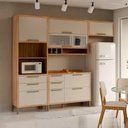 Ver imagem 1 de Cozinha Compacta Modulada 100% MDF 4 Peças 7 Portas 5 Gavetas e Vidro 274cm Vicenza Espresso Móveis Bege/Amêndoa/Off White