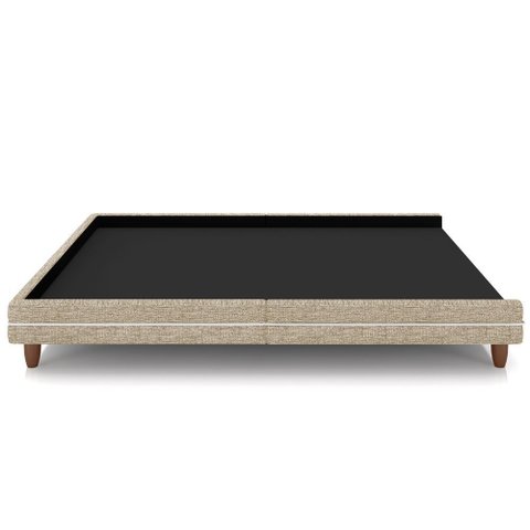 Cama Casal Base Box Pés Madeira 140cm Suném P05 Linho Bege Escuro Bouclê Cru - Lyam Decor