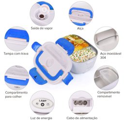 Marmita Lancheira Elétrica Aquecedor Alimentos Azul 110v/220v/12v - 2