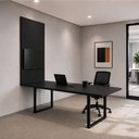 Ver imagem 1 de Mesa Reunião Industrial 200cm 100% MDF com Caixa de Tomadas e Painel TV F5 Office Cor:Preto