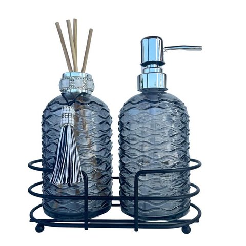 Decoração lavabo suporte metal + difusor + porta sabonete