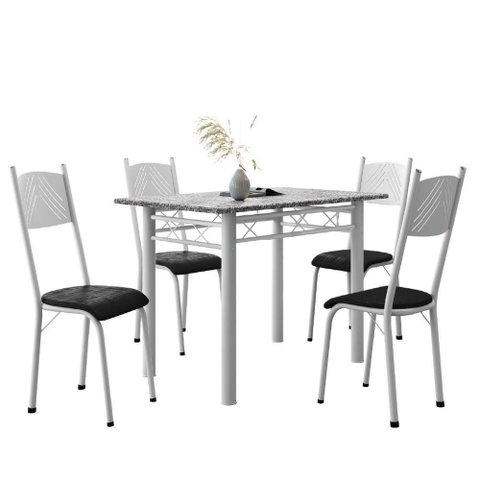 Conjunto de Mesa Sala de Jantar Sara com 4 Cadeiras Tubular Granito 1,20m Artefamol Branco / Preto