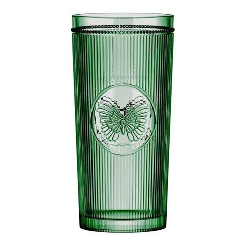 Conjunto de 06 Copos Altos Borboleta em Vidro 350 Ml Verde