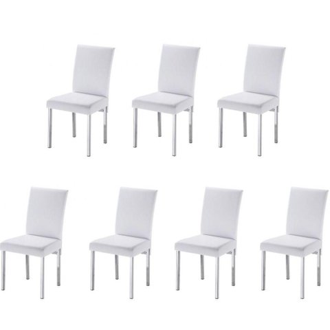 Kit 7 Cadeiras para Sala de Jantar-assento Sintético Branco