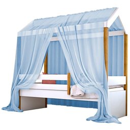 Cama Montessori Cabana Solteiro Com Colchão E Dossel Azul - 1