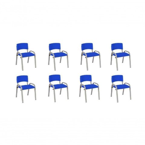 Kit 8 Cadeira Iso Infantil Creche, Base Cinza Azul