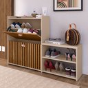 Ver imagem 3 de Sapateira Hall Entrada 2 Gaveta Basculante Puxador Concha Banco Prateleira Porta Sapatos Sala Quarto