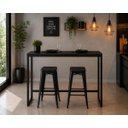 Ver imagem 2 de Mesa Jantar Aparador Bancada Alta Industrial 160x70cm Tampo Preto Pés Preto