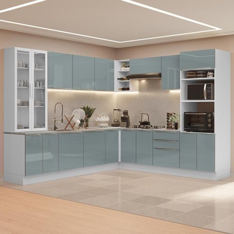 Armário de Cozinha Completa 566cm Lux Madesa 01 Branco/cinza