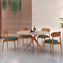 Ver imagem 1 de Conjunto Sala de Jantar Mesa 135cm Tampo Redondo Texturizado e 4 Cadeiras Hope Marrom/Jade/Imbuia/Of