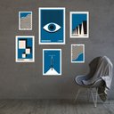 Ver imagem 1 de Kit Composição 6 Quadros Artes Bauhaus Azuis - com Vidro:moldura Preta
