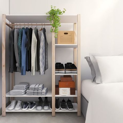 Arara de Roupas Solteiro Quarto Decorado em MDP Branco Moderno Technox