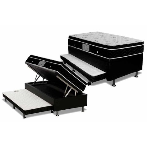 Cama Box Baú c/Auxiliar Solteiro: Colchão Molas Ortobom Nanolastic Physical + Base CRC Courano