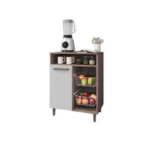 Fruteira Armário Off White Multiuso Moderno com Porta com Espaço para Microondas Fp