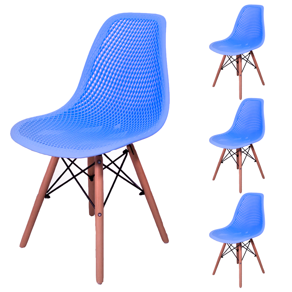 Kit 4 Cadeiras Design Charles Eames Eiffel Furadinha Azul Bebe - 1