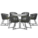 Ver imagem 1 de Mesa com 6 Cadeiras de Jantar Roma 120cm e Noronha em Alumínio Preto Corda Náutica Estofado 13 Trama