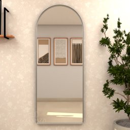 Espelho Grande Oval com Base Reta Moldura Prata Corpo Inteiro 150x60cm Decorativo Quarto Sala Closet - 4