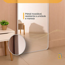 Espelho Grande Oval com Base Reta Moldura Prata Corpo Inteiro 150x60cm Decorativo Quarto Sala Closet - 8