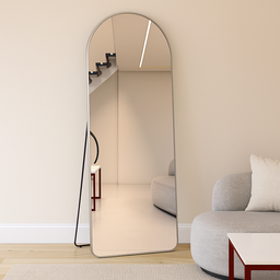 Espelho Grande Oval com Base Reta Moldura Prata Corpo Inteiro 150x60cm Decorativo Quarto Sala Closet - 1