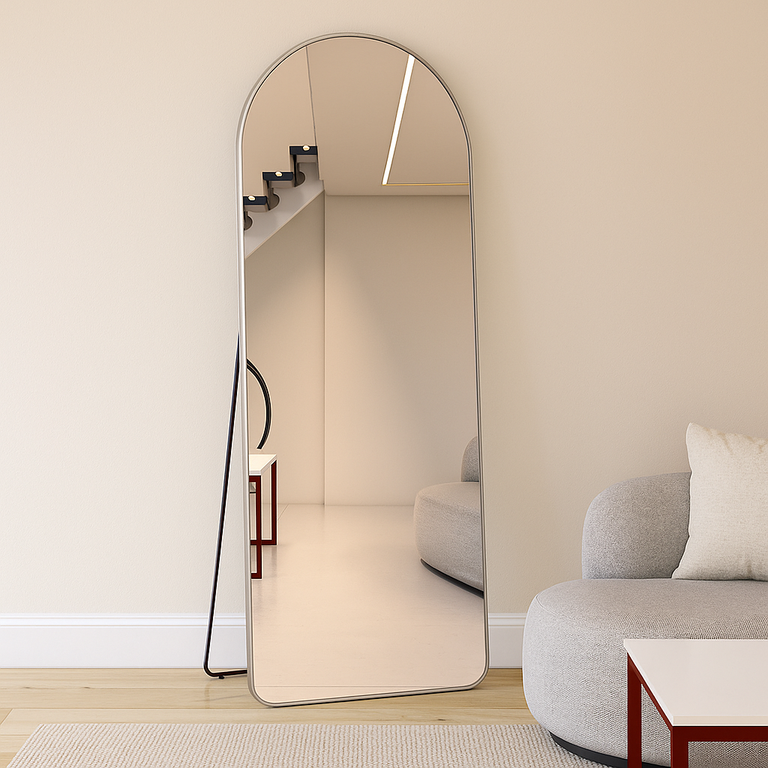 Espelho Grande Oval com Base Reta Moldura Prata Corpo Inteiro 150x60cm Decorativo Quarto Sala Closet Espelho Grande Oval com Base Reta Moldura Prata Corpo Inteiro 150x60cm Decorativo Quarto Sala Closet