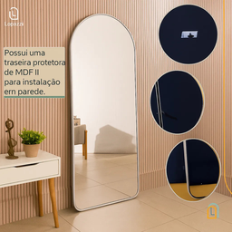 Espelho Grande Oval com Base Reta Moldura Prata Corpo Inteiro 150x60cm Decorativo Quarto Sala Closet - 7