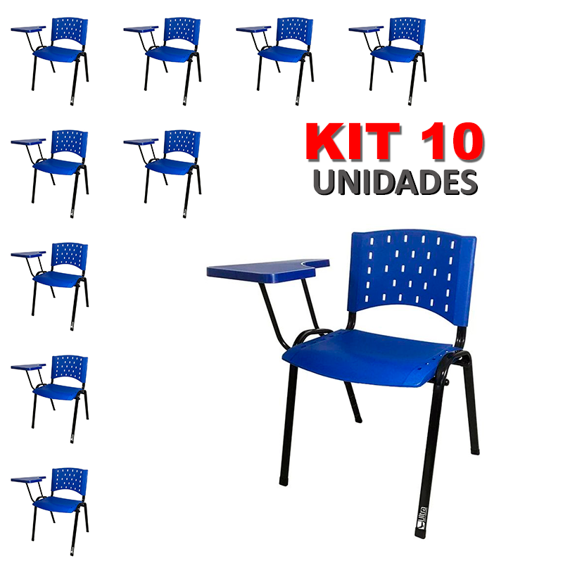 Cadeira Universitária Plástica Azul 10 Unidades Prancheta Plástica - Ultra Móveis - 2