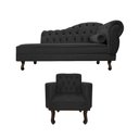 Ver imagem 2 de Kit Diva Recamier Juliana 140cm Lado Esquerdo e 01 Poltrona Classic Linho Cinza Escuro - Amarena