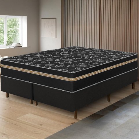 Cama Box Preta + Colchão Queen Size Ortho Suport Ortopédico Espuma D33 Pillow Paparazzi