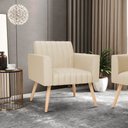 Ver imagem 2 de Kit 2 Poltronas Viena Gomada Corino Bege Pés Palito Natural - D’Rossi