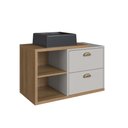 Ver imagem 2 de Gabinete de Banheiro Suspenso 80cm Helena com 02 Gavetas Mel/arenas e Cuba Preta