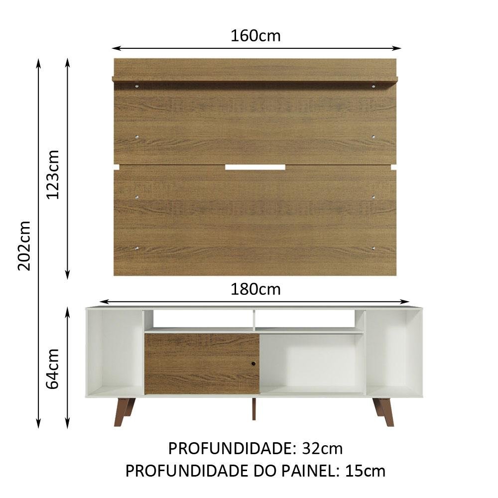 Rack Madesa Cancun com Pés e Painel para Tv até 65 Polegadas - Branco/rustic 9b5z - 3