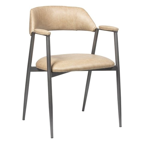 Cadeira de Jantar Georgia com Braço Decoração Exclusiva Metal Premium Georgia Bege/Grafite/Corino Savan