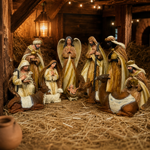 Presépio Natal 30cm 11 Peças Resina Pintado À Mão Premium