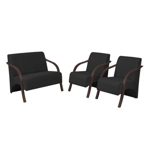 Conjunto Poltronas Vênus Braço Madeira Preto