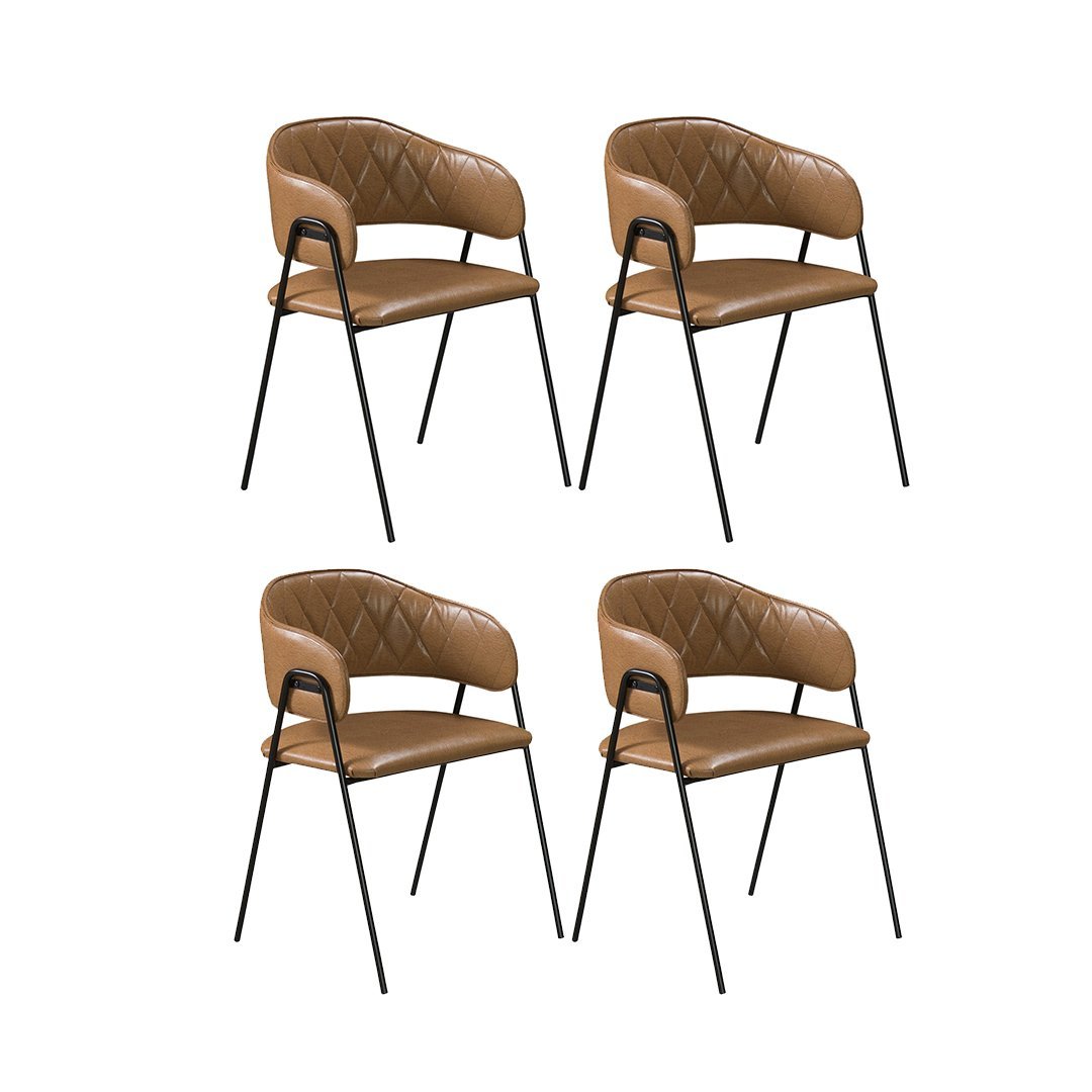 Conjunto 4 Cadeiras de Jantar Veneza no Couro Caramelo e Metal Preto - 1