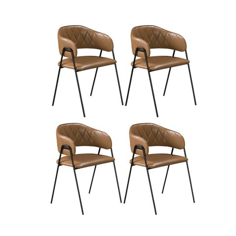 Conjunto 4 Cadeiras de Jantar Veneza no Couro Caramelo e Metal Preto