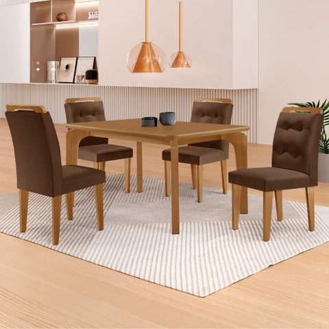 Mesa de Jantar Liz 120cm Mdf Canto Copo e com 4 Cadeiras Carol