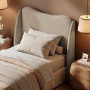 Ver imagem 1 de Cabeceira Orgânica para Cama Box Viúva Luma 120cm Chenille Bouclê Pérola - Desk Design