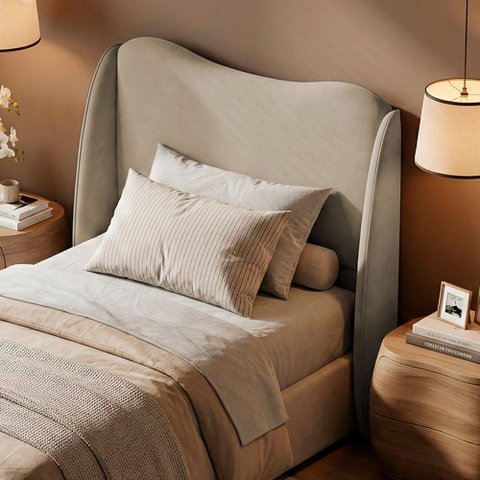 Cabeceira Orgânica para Cama Box Viúva Luma 120cm Chenille Bouclê Pérola - Desk Design