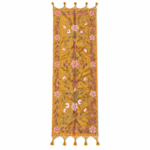 Caminho de Mesa Indiano Bordado com Miçangas e Fios Dourados 50 x 150 cm