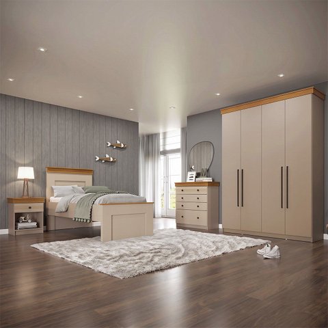 Conjunto Quarto de Solteiro Completo England em MDF Corda/Freijó