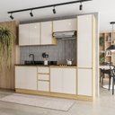 Ver imagem 1 de Cozinha com Rodapé 5 Peças Paneleiro Aéreo 3 Portas Balcão 120 Balcão 80 e Basculante Campanele Bege/Nogueira/Off White