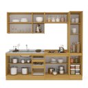 Ver imagem 5 de Cozinha com Rodapé 5 Peças Paneleiro Aéreo 3 Portas Balcão 120 Balcão 80 e Basculante Campanele Bege/Nogueira/Off White