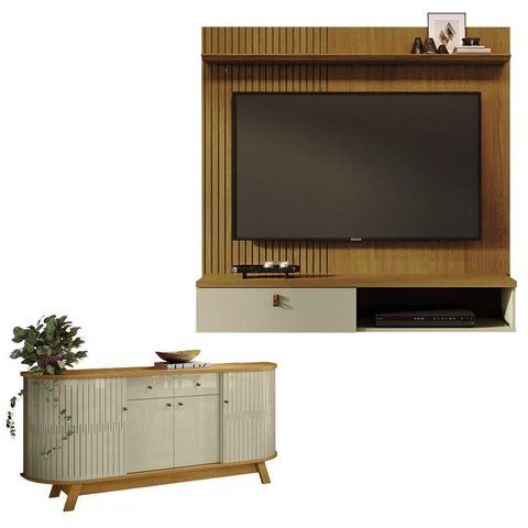 Estante Home Theater Suspenso Íris com Aparador para Sala Buffet Mônaco Cumaru Opala - Madetec